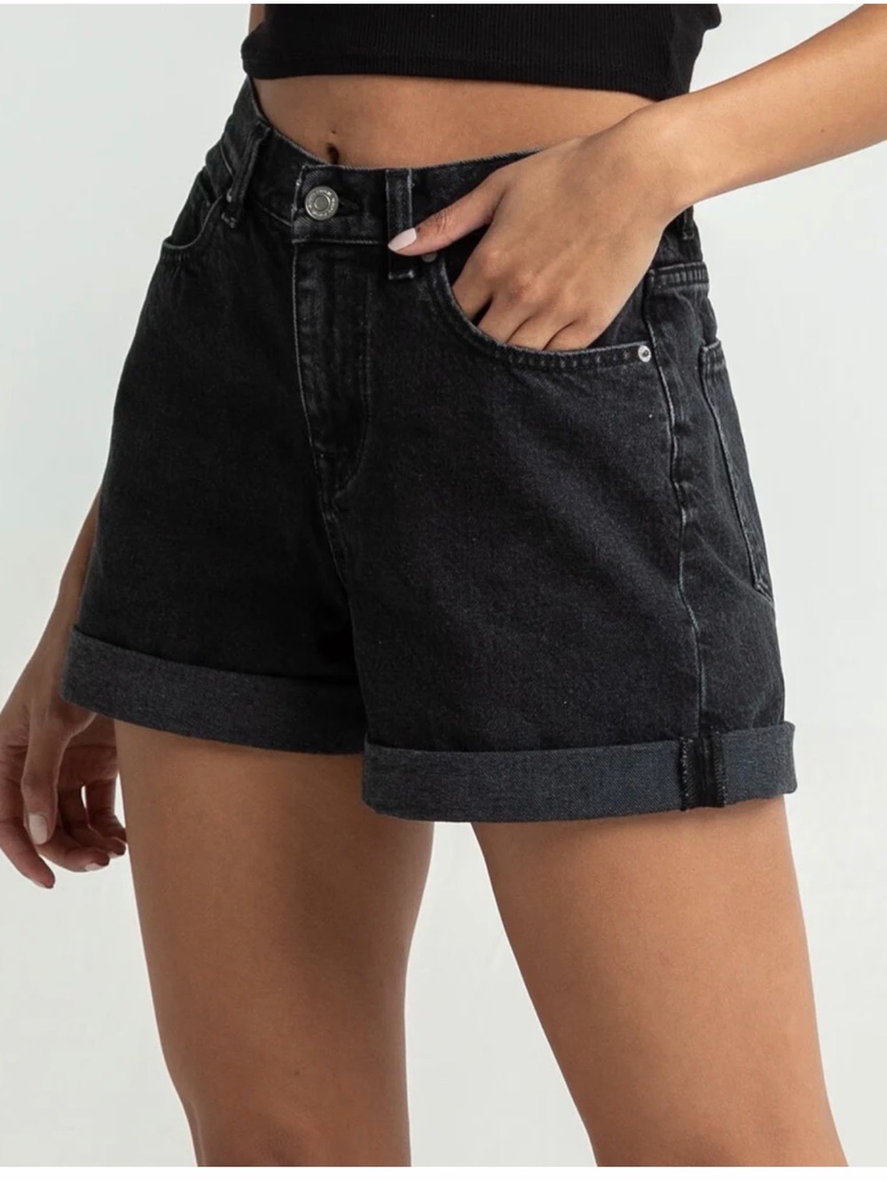 Tilly’s RSQ Black High Rise Mom Rolled Hem Denim Shorts